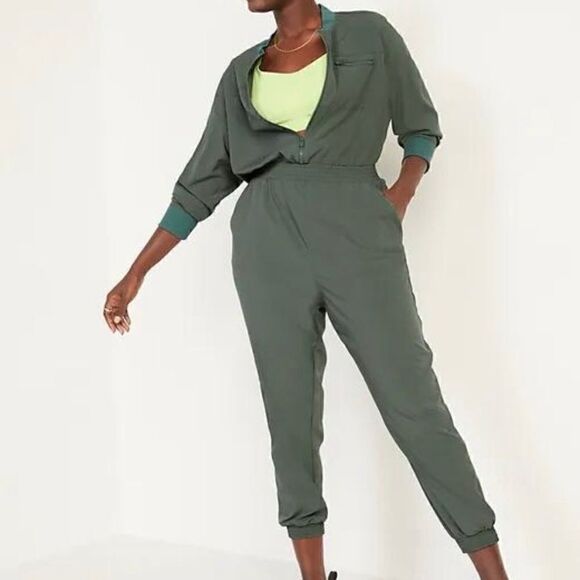 OLD NAVY StretchTech Cropped Zip Bomber Jumpsuit, Green, Size 4X, style #724953 - Picture 4 of 12